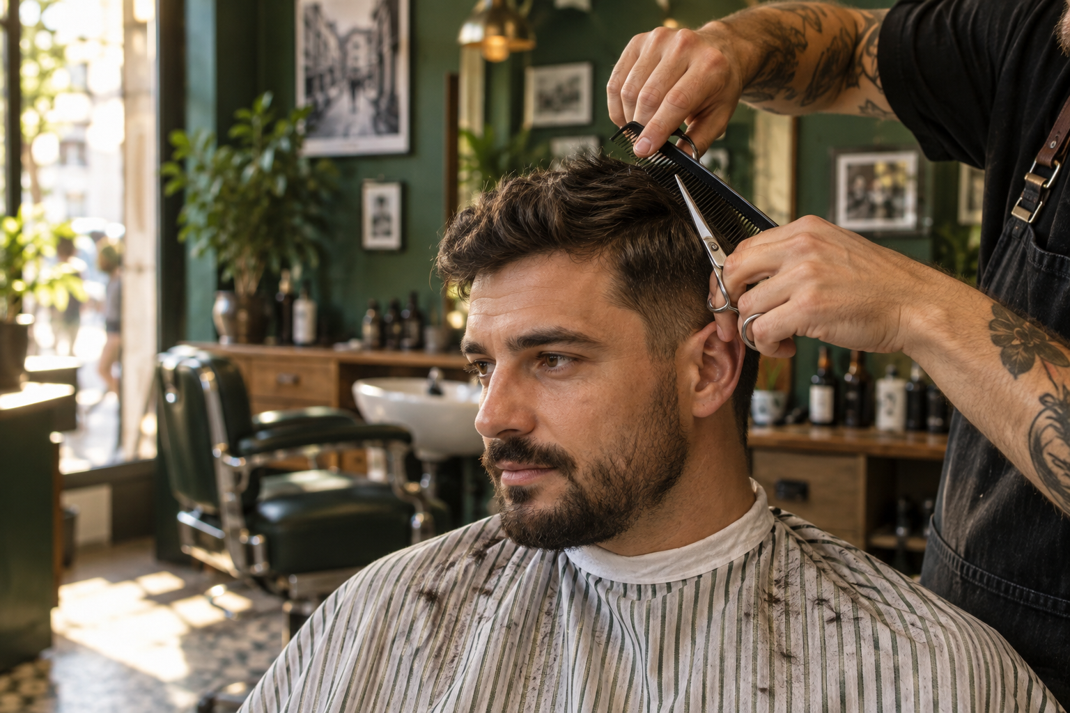 Barbeiro a fazer um corte